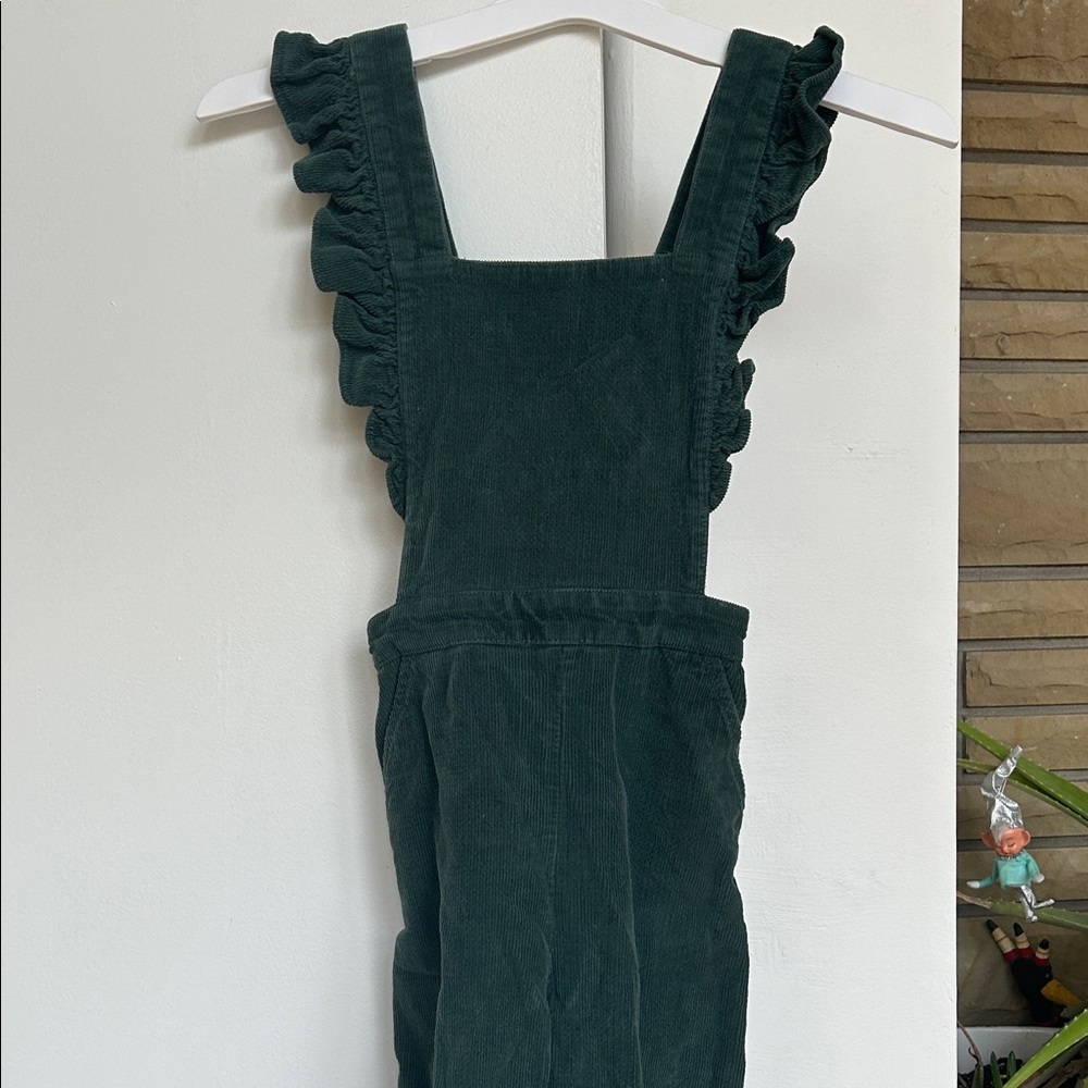 Hanna Andersson Green Corduroy Ruffle Strap Jumpsuit